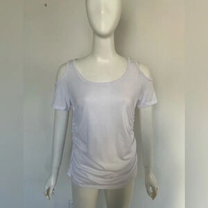Women's Size L ( Run Smaller) Open Shoulders Detail Cold-Shoulder T-Shirt White
